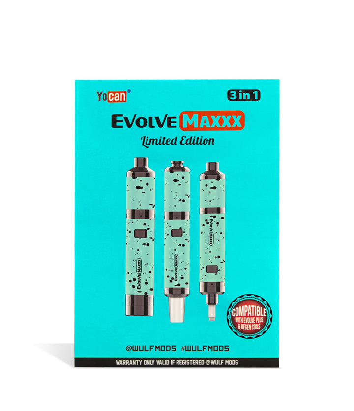 Teal Black Spatter Wulf Mods Evolve Maxxx 3 in 1 Kit packaging on white background