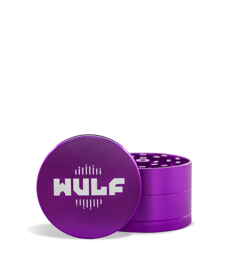 Purple Wulf Mods 65mm 4pc Grinder Front View on White Background