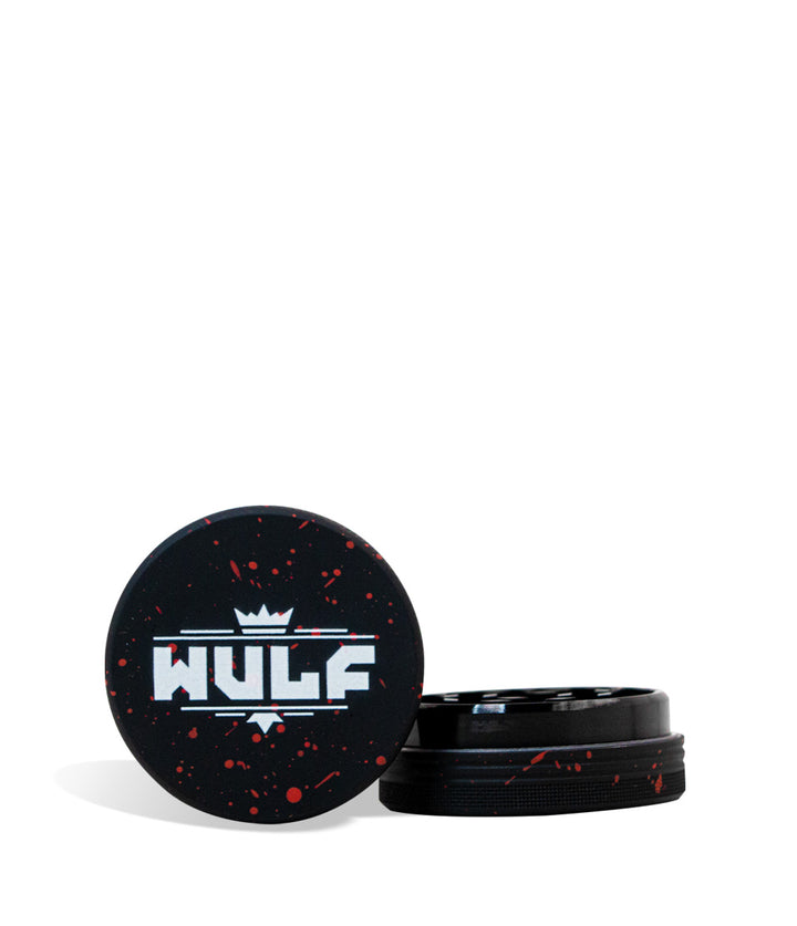 Black Red Spatter Wulf Mods 2pc 50mm Spatter Grinder Front View on White Background