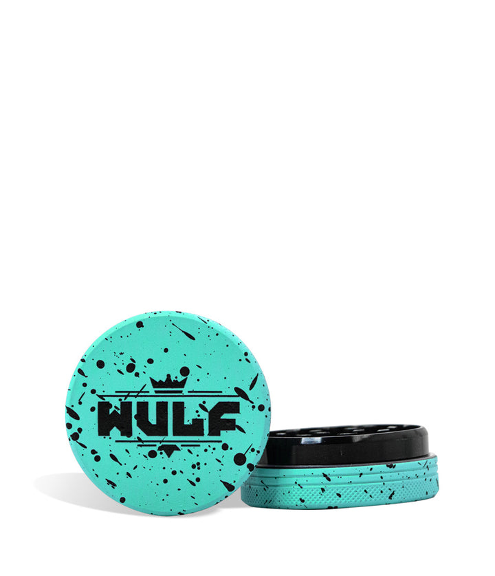 Teal Black Spatter Wulf Mods 2pc 50mm Spatter Grinder Front View on White Background