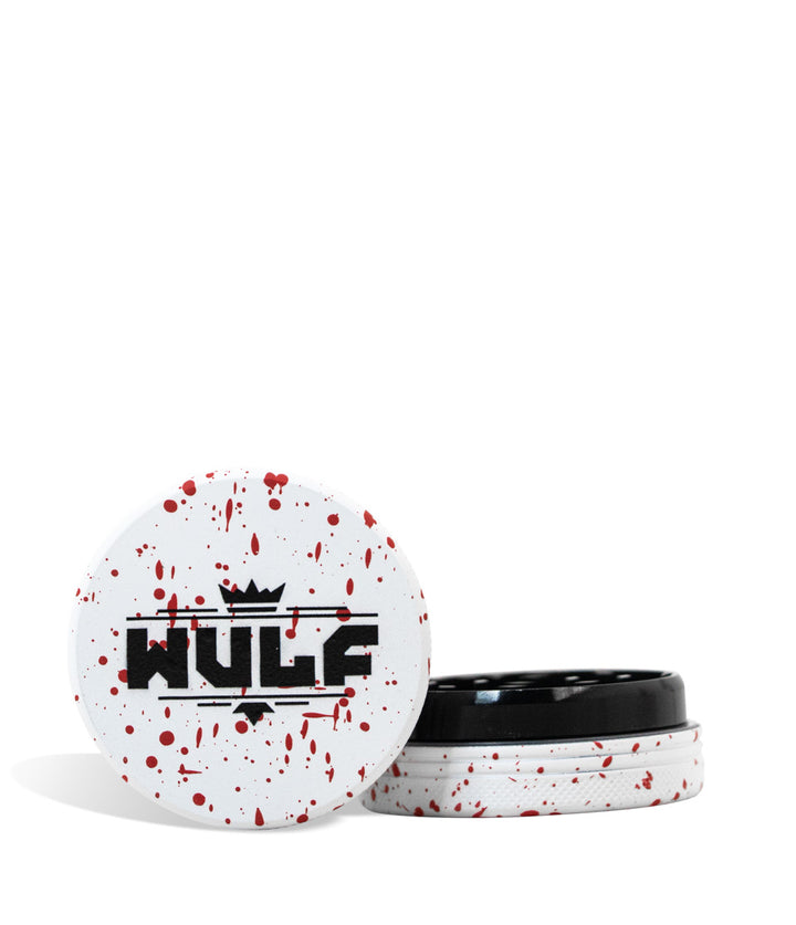 White Red Spatter Wulf Mods 2pc 65mm Spatter Grinder Front View on White Background