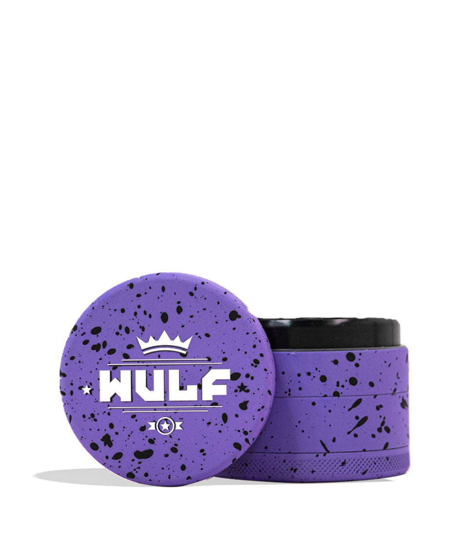 Purple Black Spatter Wulf Mods 4pc 65mm Spatter Grinder on white background