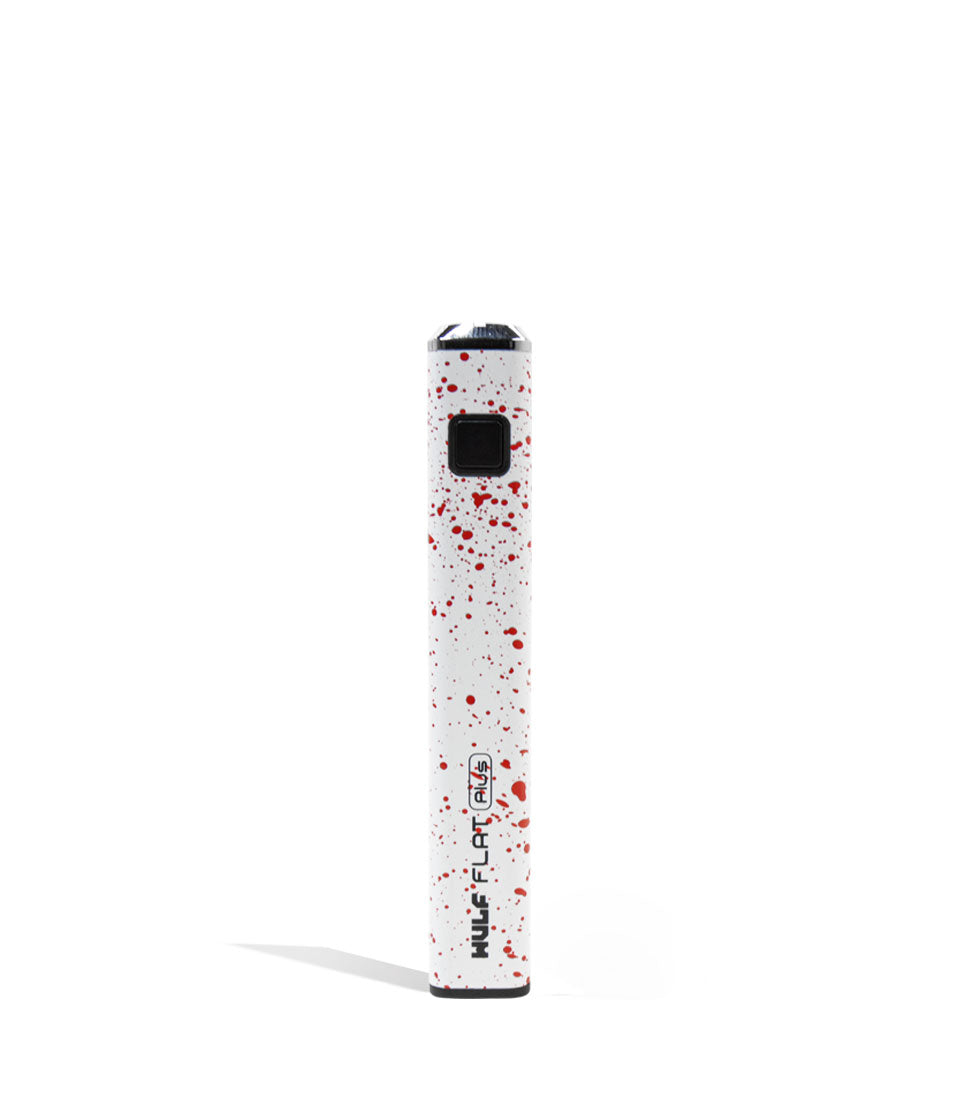 White Red Spatter Wulf Mods Flat Plus Cartridge Battery Front View on White Background