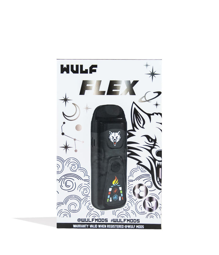 Black Wulf Mods Flex Dual Use Concentrate and Dry Herb Vaporizer Packaging Front View on White Background