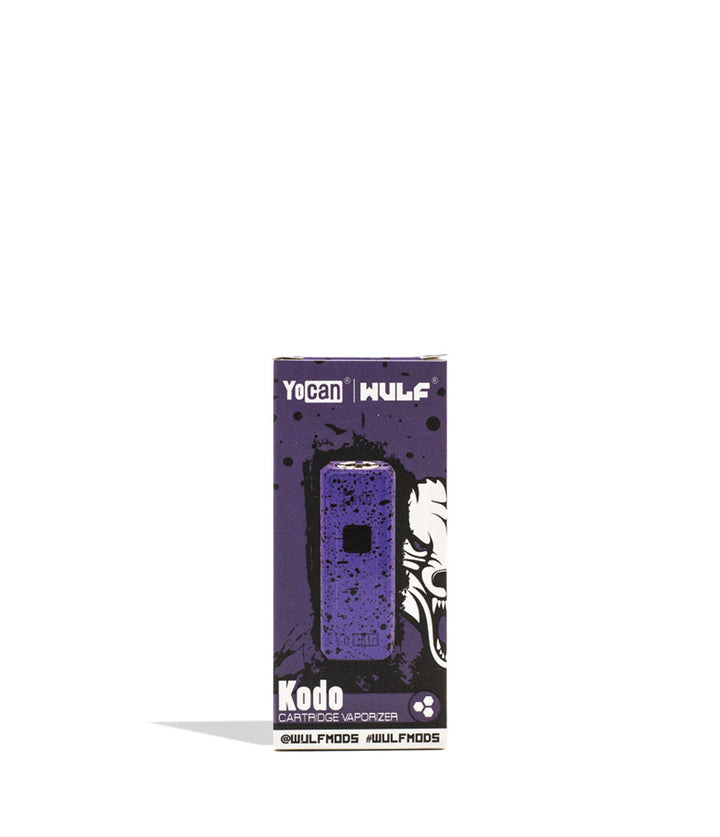 Purple Black Spatter packaging Wulf Mods KODO Cartridge Vaporizer on white background