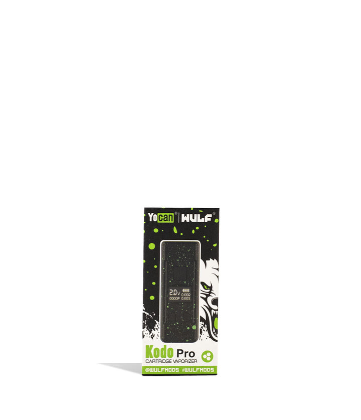 Black Green Spatter packaging Wulf Mods KODO Pro Cartridge Vaporizer on white background