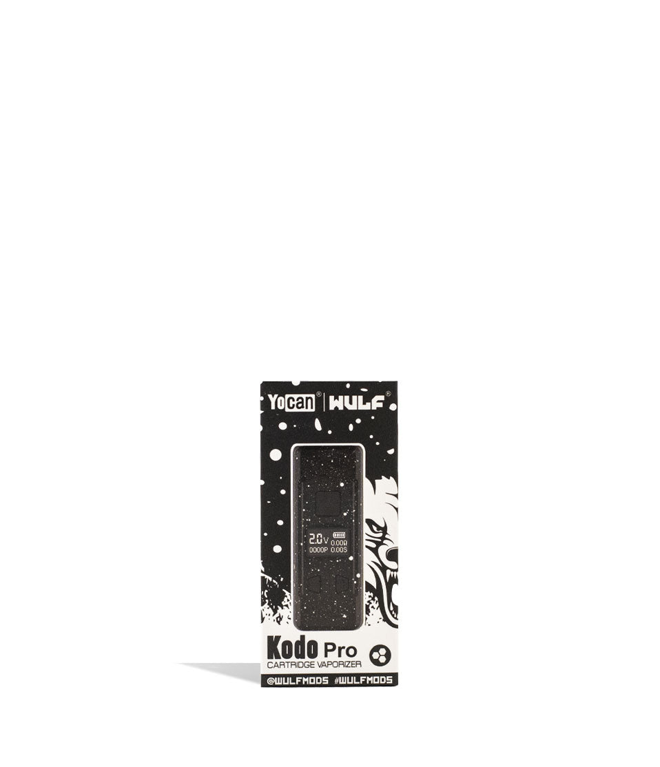 Black White Spatter packaging Wulf Mods KODO Pro Cartridge Vaporizer on white background