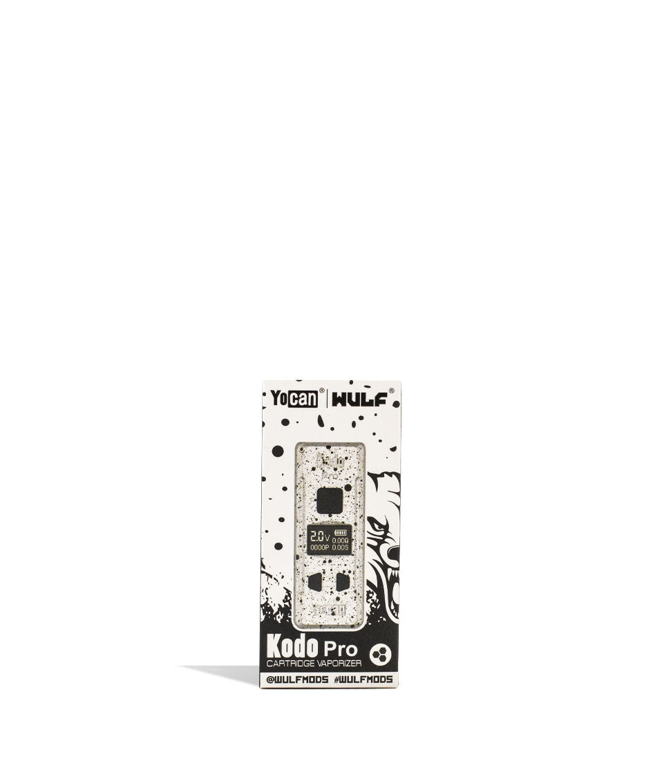 White Black Spatter packaging Wulf Mods KODO Pro Cartridge Vaporizer on white background