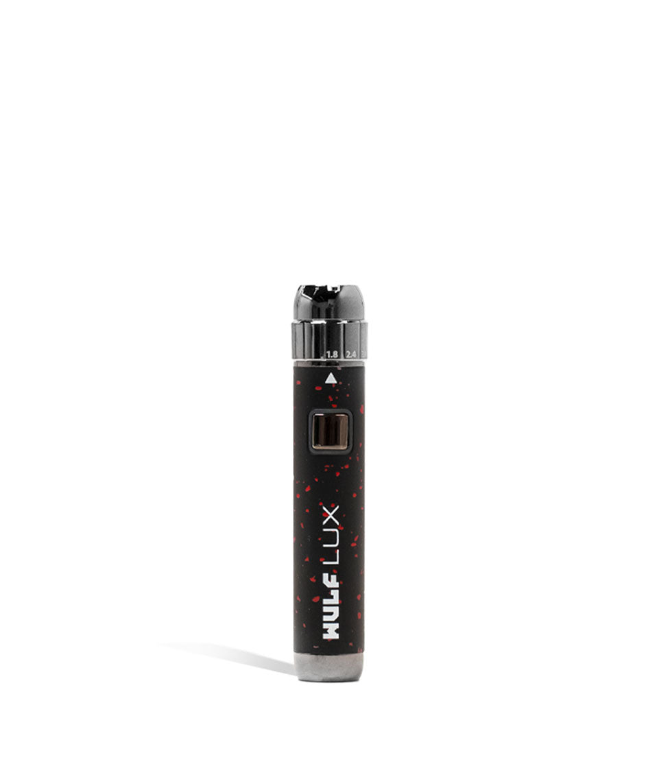 Black Red Spatter Wulf Mods LUX Cartridge Vaporizer on white background