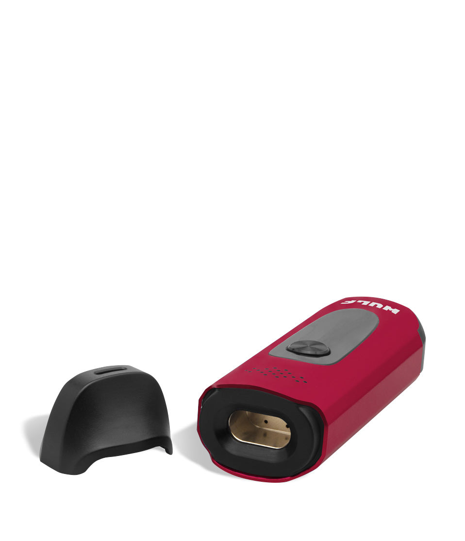 Red open view Wulf Mods Next Vaporizer on white background