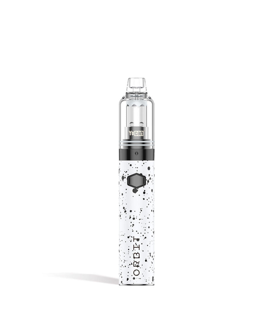 White Black Spatter Wulf Mods Orbit Concentrate Vaporizer on white background